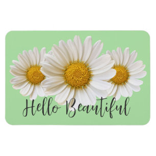 hallo Beauful White Daisies Sage Green Floral Magneet