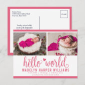 Hallo Berry Pink Aankondigingskaart (Voorkant / Achterkant)