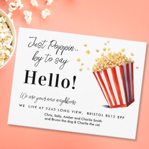Hallo Bewerkbaar, Nieuw adres, Popcorn Aankondigingskaart