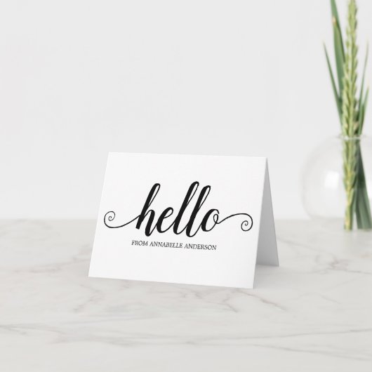 hallo Black Script Cute Modern Elegant Girly Chic Notitiekaartje (Voorkant)