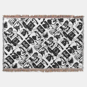 hallo Black White Telephone Pattern Deken