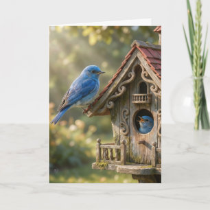 Hallo Blauwborstjes op een Victoriaans Vogelenhuis Kaart