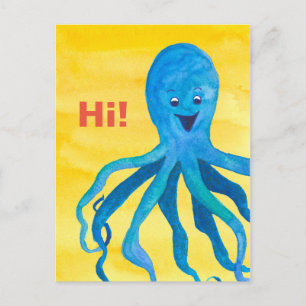 Hallo Blauwe octopus geel Briefkaart