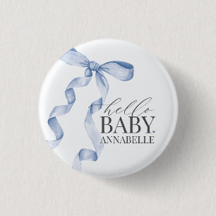 Hallo Blue Baby Bow Girl Baby shower Favors Ronde Button 3,2 Cm