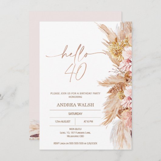 Hallo Blush Boho Pampas Grass Kaart (Voorkant / Achterkant)