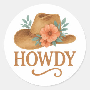 Hallo Boho Western Cowboy Hoed Florale Waterverf Ronde Sticker