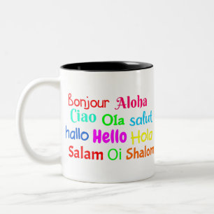 hallo bonjour ciao salut hallo salam ola shalom tweekleurige koffiemok
