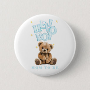 hallo Boy Balloon Teddy Bear Boy Baby shower Ronde Button 5,7 Cm