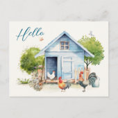 Hallo Briefkaart blue coop chicken farming (Voorkant)