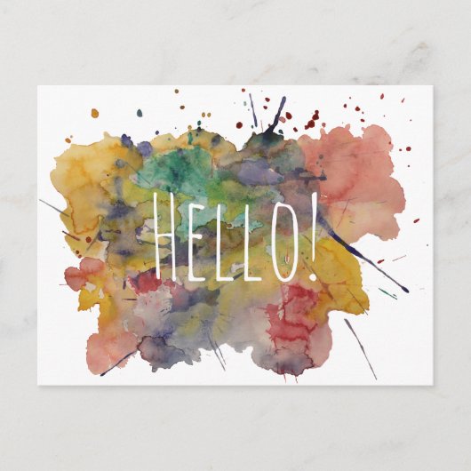hallo Briefkaart met Colorful Waterverf Splashes (Voorkant)