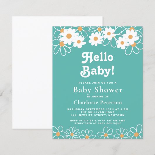 Hallo Budget Baby Daisy Baby shower Invitation (Voorkant / Achterkant)