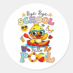 Hallo Bye Bye School Zwembad Zomer Break Grappig E Ronde Sticker