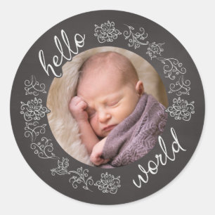 Hallo Chalkboard Baby's First Persoonlijke foto Ronde Sticker