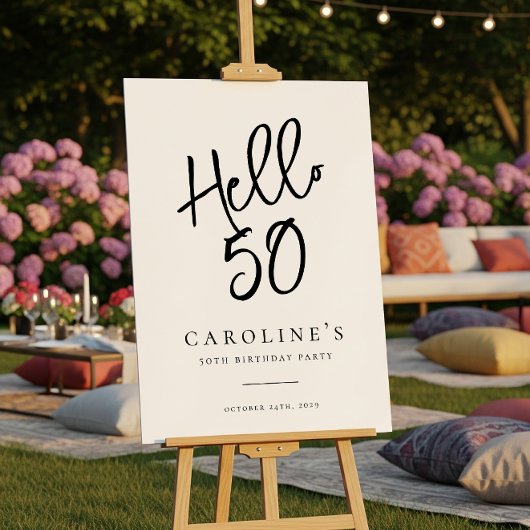Hallo Chic Modern "50" Verjaardagsfeest Welkom Tek Poster