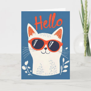 Hallo Cool Witte Kat Feestdagen Kaart