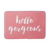 hallo | Coral Pink & White Typografie Badmat (Voorkant)