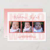 Hallo Coral Script > Wereldtypografie 3 Foto Aankondigingskaart (Voorkant / Achterkant)