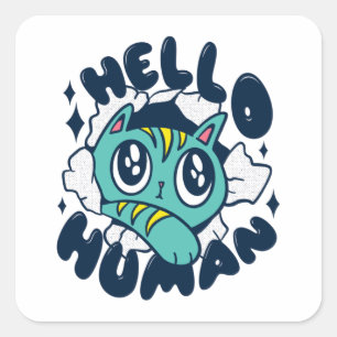 hallo Cute Cat Vierkante Sticker