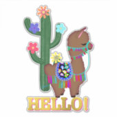 hallo! | Cute Llama en Cactus Sticker (Voorkant)