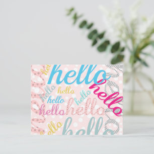 hallo Cute Pastel Typography Briefkaart