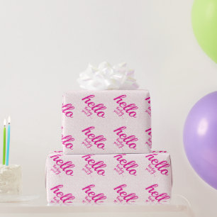 hallo Cute Pink Baby Girl of Personaliseren Cadeaupapier