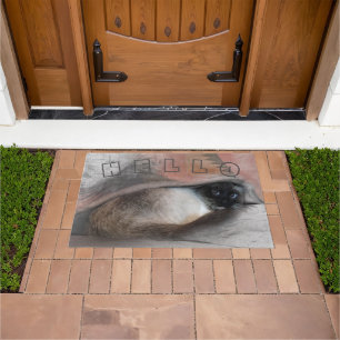 hallo Cute Welcoming Peek-A-Boo Blue Eyed Siamese Deurmat