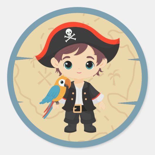 Hallo daar! Piratenjongen Verjaardagsfeestje Ronde Sticker (Voorkant)