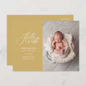 hallo de geboorteaankondiging van het wereldscript aankondigingskaart (Voorkant / Achterkant)