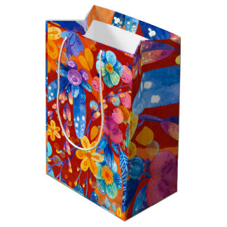Hallo De lente gelukstijd, bloemenkleurrijk Medium Cadeauzakje