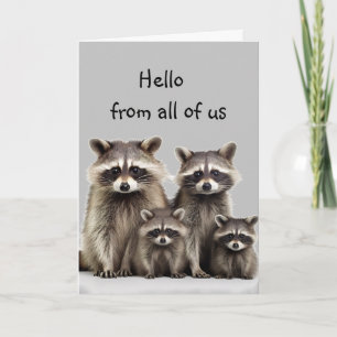 Hallo Denken aan u Schattigee Raccoon Groep Family Kaart