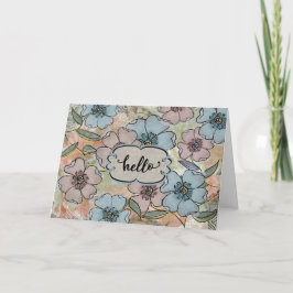 Hallo ₩ Denken aan You Pink and Blue Painted Flowe Kaart
