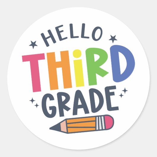 Hallo derde klas terug naar school ronde sticker (Voorkant)