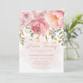 Hallo Dertig Blush Roze Bloemen 30ste Verjaardagsf Kaart (Staand voorkant)