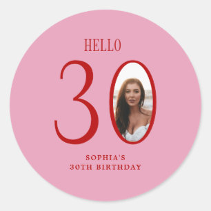 Hallo Dertig roze en rode foto 30e verjaardag Ronde Sticker