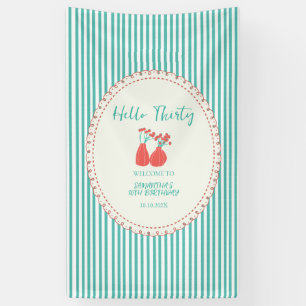 Hallo Dertig Vintage Bloemrijke Strepen 30e Verjaa Spandoek