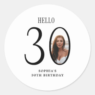 Hallo Dertig zwart-wit foto 30e verjaardag Ronde Sticker