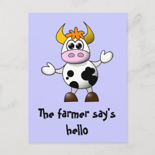 Hallo Een boer zegt grappige Cartoon Koe Briefkaart