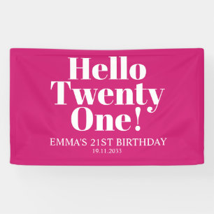 Hallo Eenentwintig Hot Pink 21e Verjaardagsfeestje Spandoek
