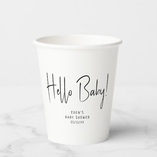 Hallo Eenvoudig modern neutraal? Baby! Baby Shower Papieren Bekers (Voorkant)