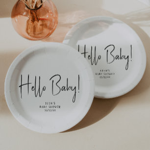 Hallo Eenvoudig modern neutraal? Baby! Baby Shower Papieren Bordje