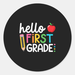 hallo eerste dag van de vijfde klas ronde sticker