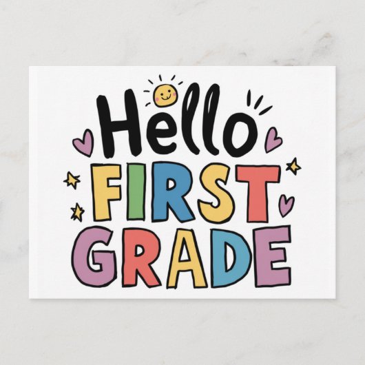 Hallo Eerste klas - 1e klas Terug naar School Kind Briefkaart (Voorkant)