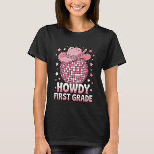 Hallo Eerste Klas Grappige Roze Cowgirl Disco Teru T-shirt