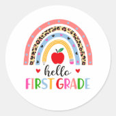 Hallo Eerste Klas Regenboog Sticker – Kleurrijke A (Voorkant)