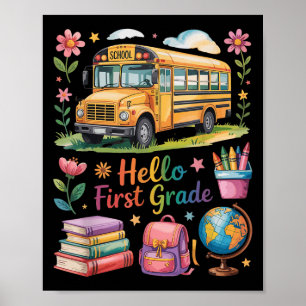 Hallo · Eerste klas terug naar school bus rugzakle Poster