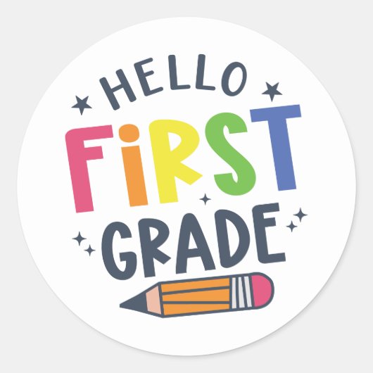 Hallo eerste klas terug naar school ronde sticker (Voorkant)