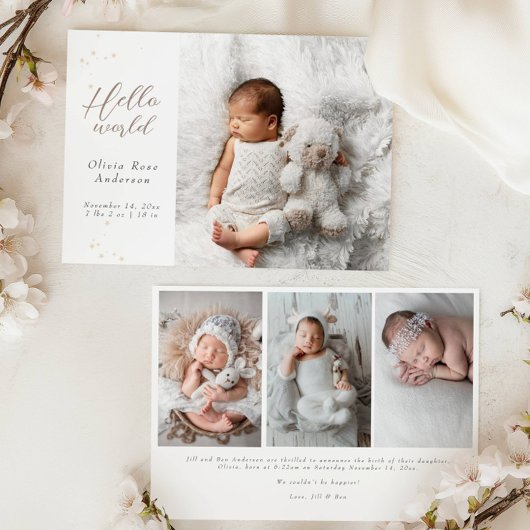 Hallo Elegant Baby Foto's Moderne kalligrafie Gebo Aankondiging
