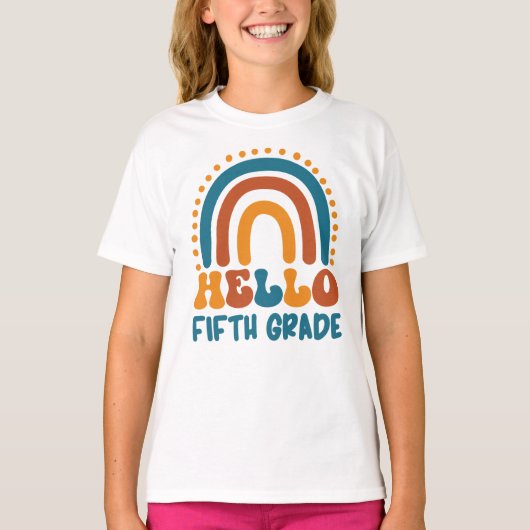 Hallo Fifth Grade Retro stijl boho regenboog T-shirt (Voorkant)