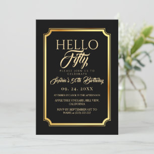 Hallo Fifty Black Gold 50ste verjaardag Kaart