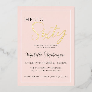 Hallo Fifty Blush Roze 60ste Verjaardagsfeest Goud Folie Uitnodiging